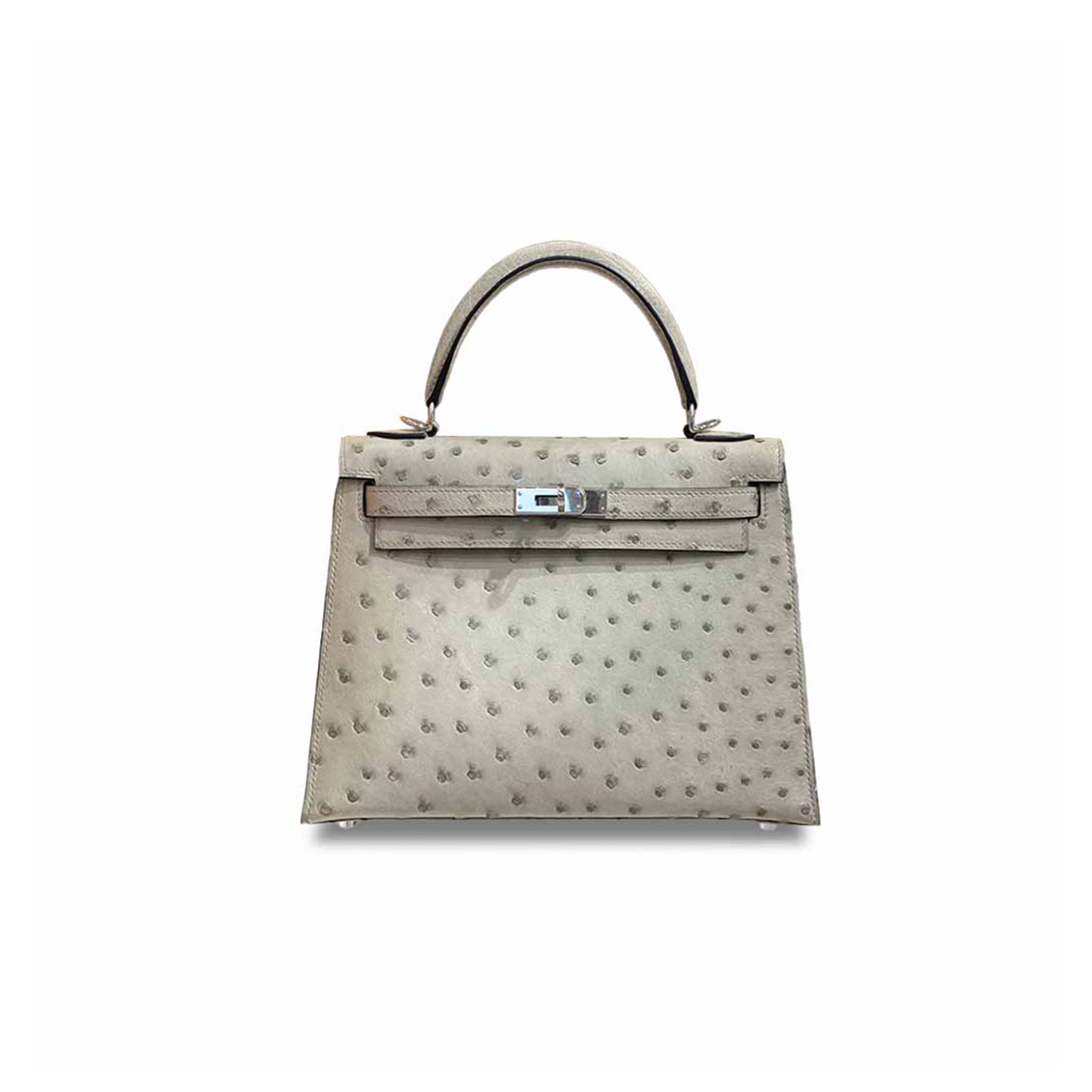 H**mes master kelly 25 ostrich glacier grey silver buckle (25*17*7cm)